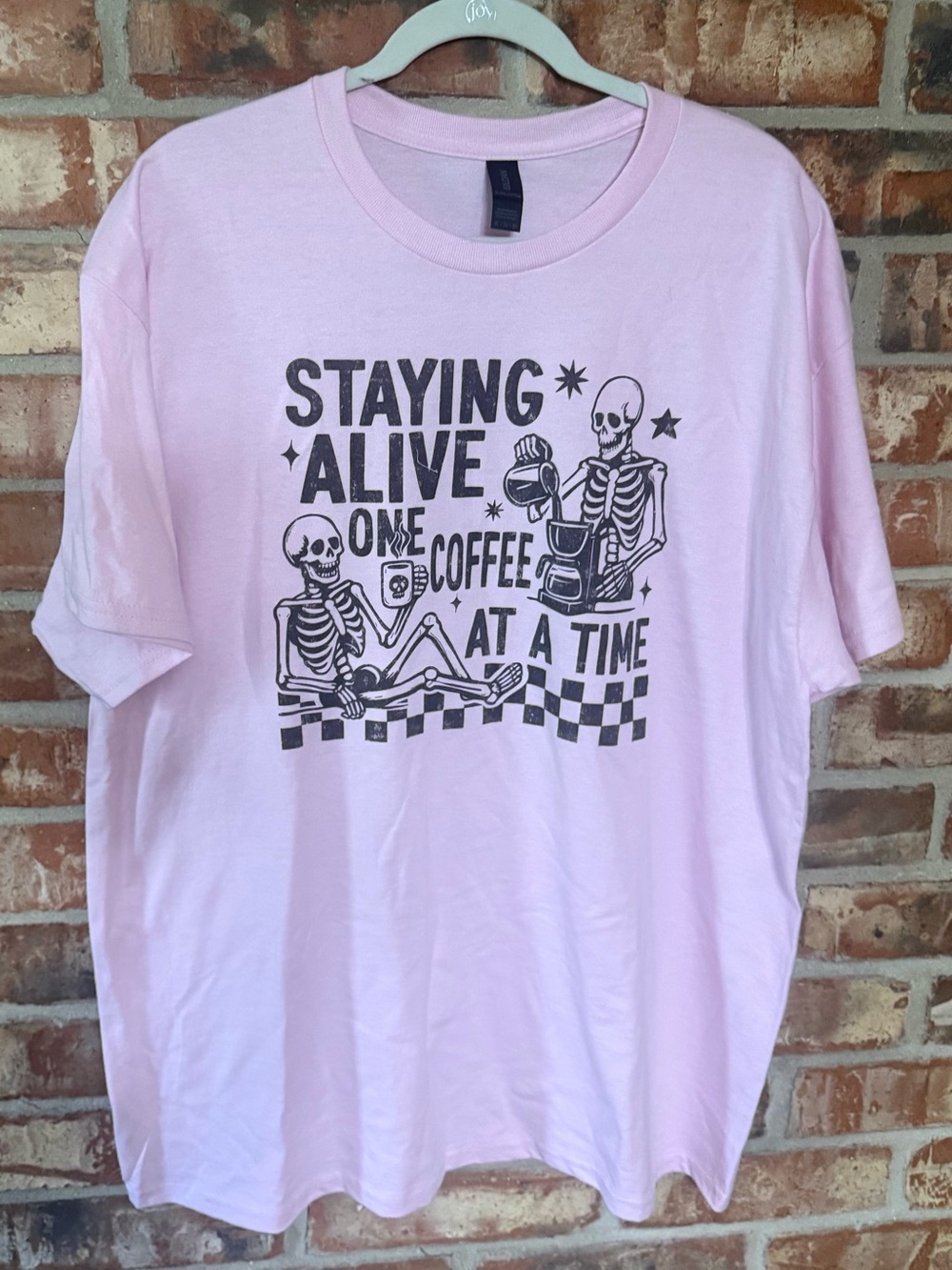 Gildan Pink "Staying Alive One Coffee at a Time" Short Sleeve Tee